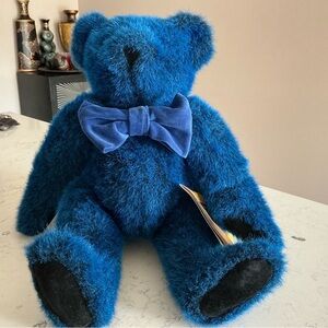Vintage Vermont plush 16 blue with out you” jointed blue bear with bow teddy